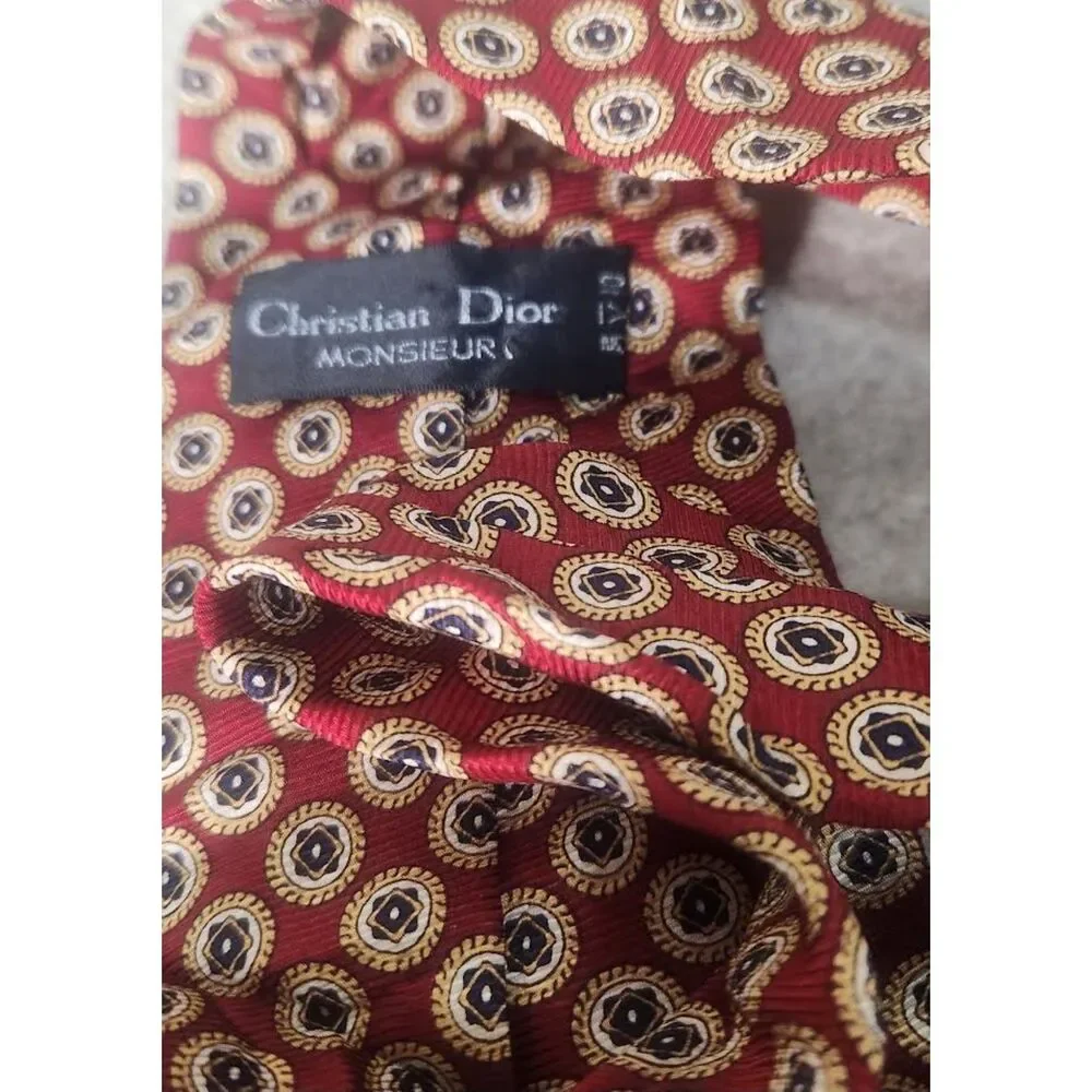 Christian Doir Monsieur Men's Silk Tie Red, Black, Beige.  One-Size